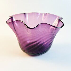Vintage Pairpoint Purple Amethyst Ruffled Swirl Glass Bowl Votive Candle Holder